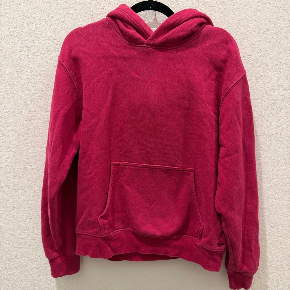 Aritzia TNA Cozy Fleece Perfect Fit Hoodie Pink Raspberry Pullover Sweatshirt M